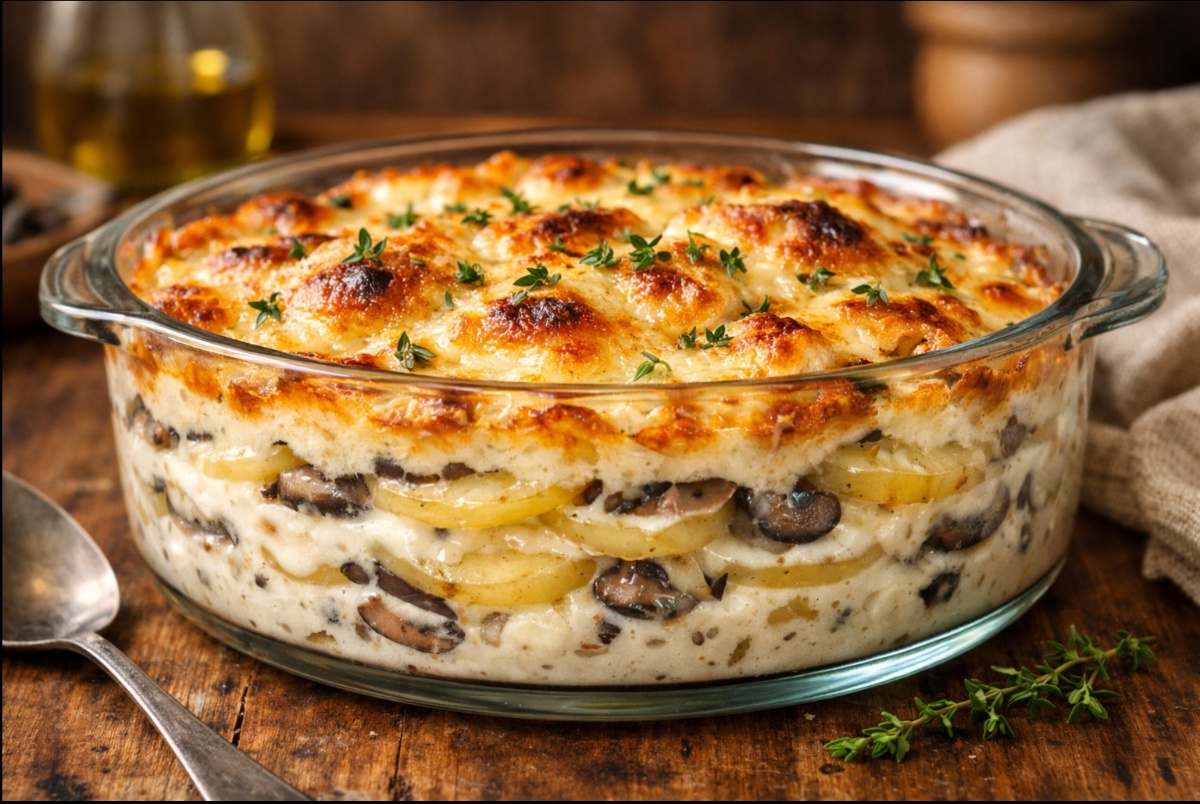 תפוח אדמה ברוטב שמנת ופטריות